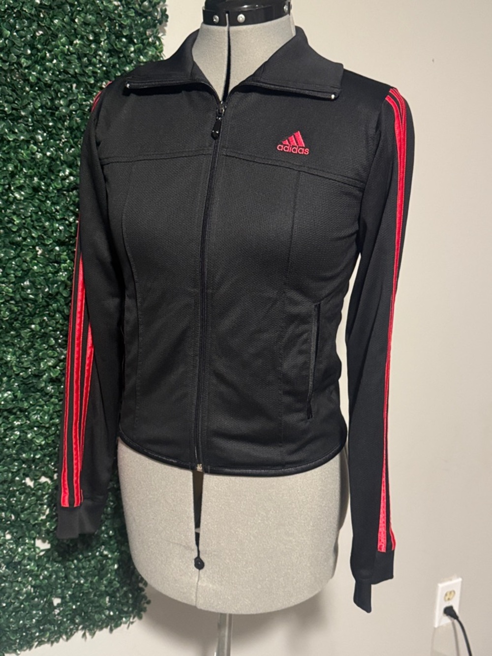 adidas Black Jacket with Pink Stripe Accents